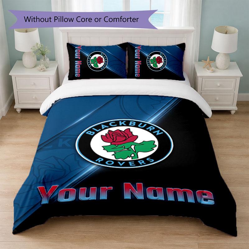 Blackburn Rovers Football Custom Name Text Bedding Set 1 Duvet Cover+2 Pillowcases Soccer Logo Personalized Gift For Special Occasion Bedroom Decor
