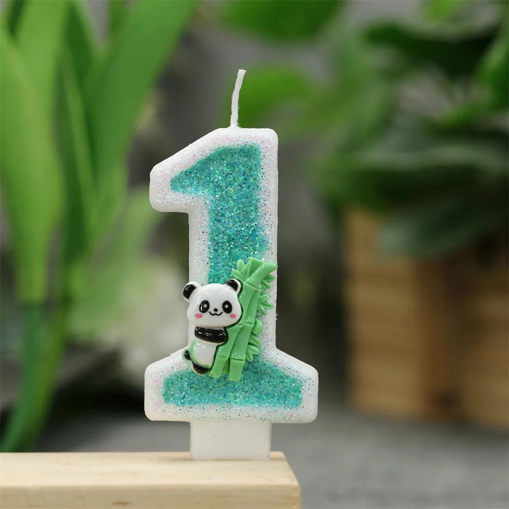 Panda Theme Birthday Candles Children's Birthday Number Candles First Birthday Girl Boy Party Cake Toppers Gift Cake Decoration