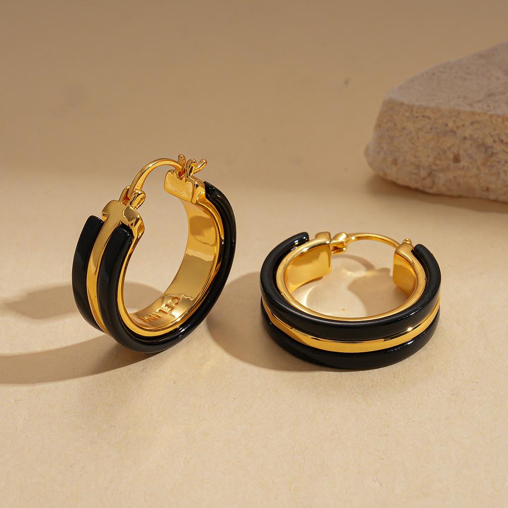 18K real gold electroplated acetic acid plate geometric round ear buckle simple niche earrings