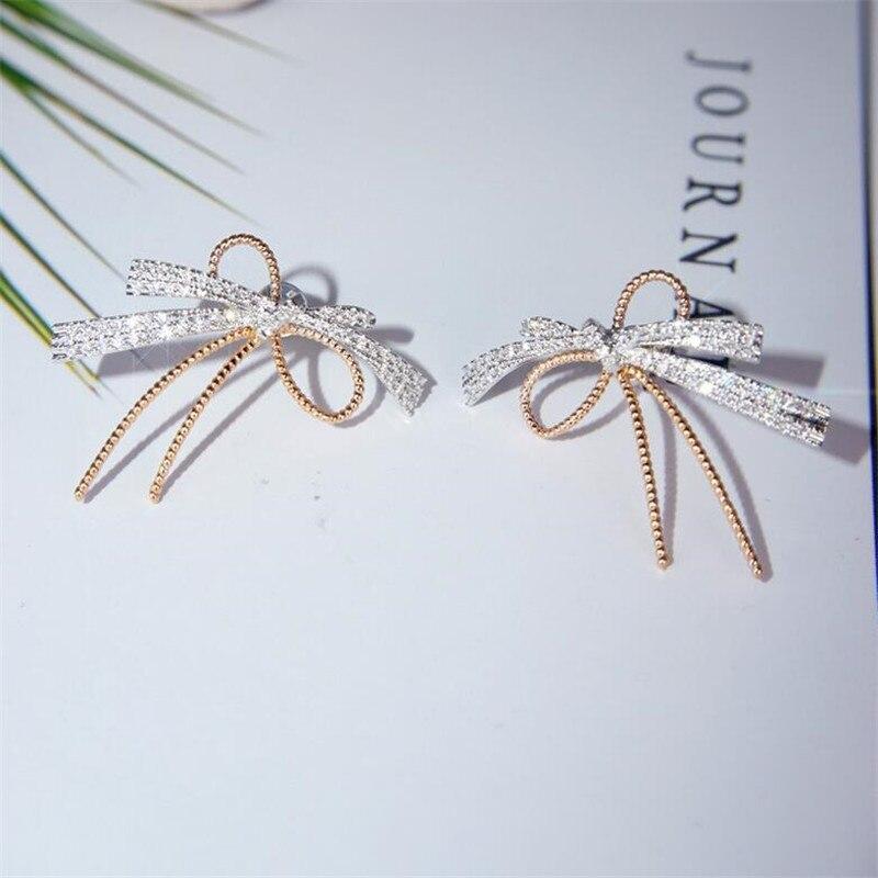 2021 New Sparkling Luxury Jewelry 925 Sterling Silver Pave White Sapphire CZ Diamond Women Wedding Bow Stud Earring Gift
