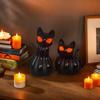 Black Cat Figurine Halloween Table Centerpiece Resin Cat Statue with Spooky Eyes for Party Home Mantel Shelf Decor Cat Lover Gift