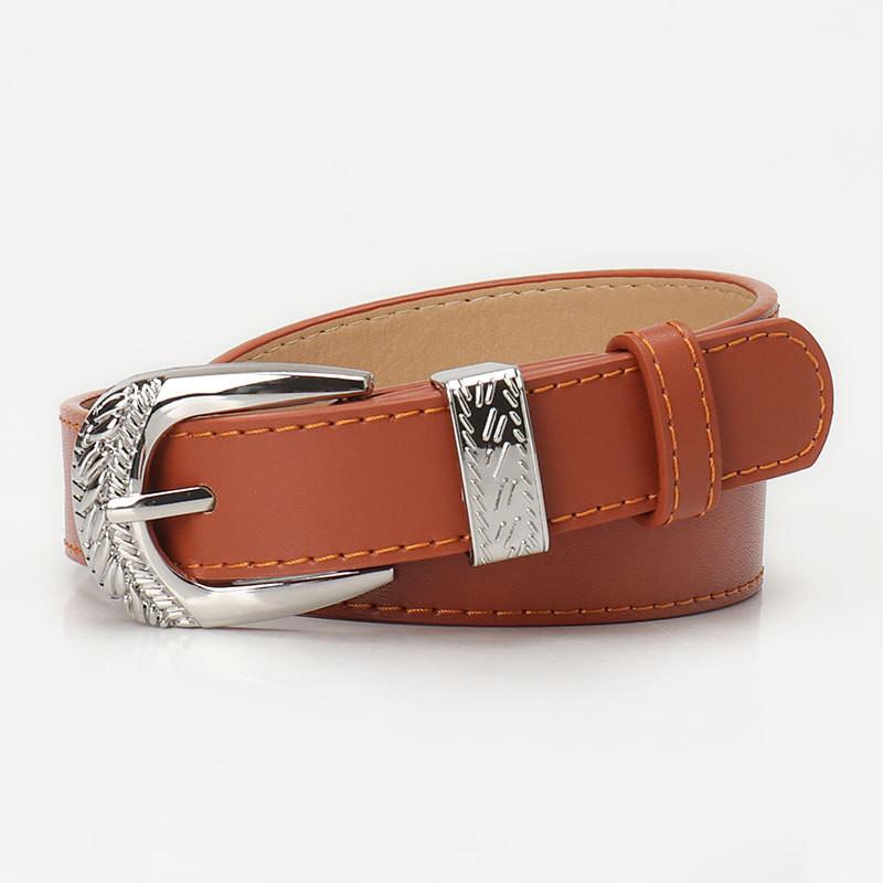 Fashion Womens Faux Leather Belt With Gold Alloy Buckle For Casual And Office Wear