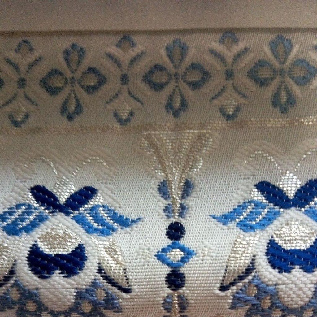 Used Nishijin-ori Six-panel Fukuro Obi "Blue Rose" Indigo Dye - On Sale