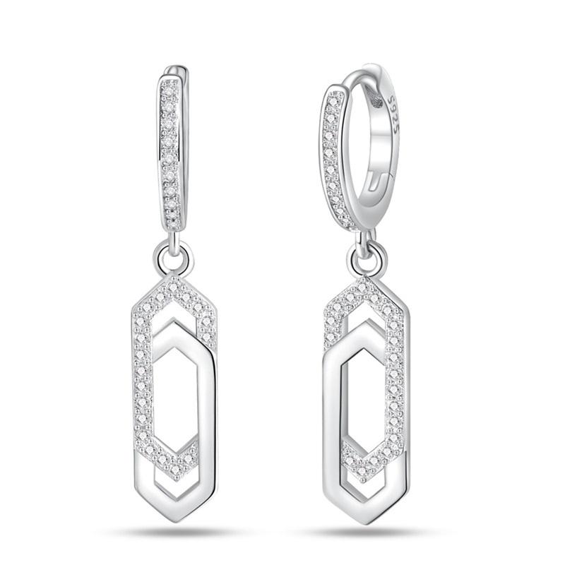 New 925 Silver Hoop Earrings For Woman Pendientes Zircon Heart Shape Star Eardrop Original Earring Fashion Jewelry