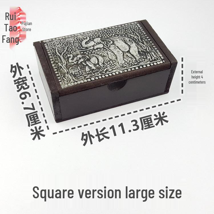 

Креативная тайская шкатулка из черного дерева с оловянной отделкой: Визитница, Зубочистка, Держатель для ватных палочек Black Wood Business Card Holder чёрный