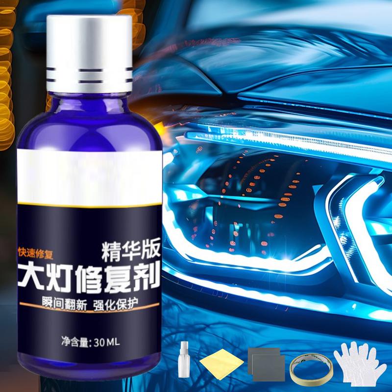 30ml Lešticí kapalina na čočky světlometů auta Sada na renovaci světlometů Nástroj na renovaci poškrábaných a zažloutlých světlometů