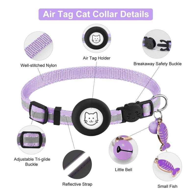 Pet Collar Adjustable Cats Collar with Reflective-Stripe & Tracker-Protector Dogs Nylon Breakaway Collar Pet Supplies