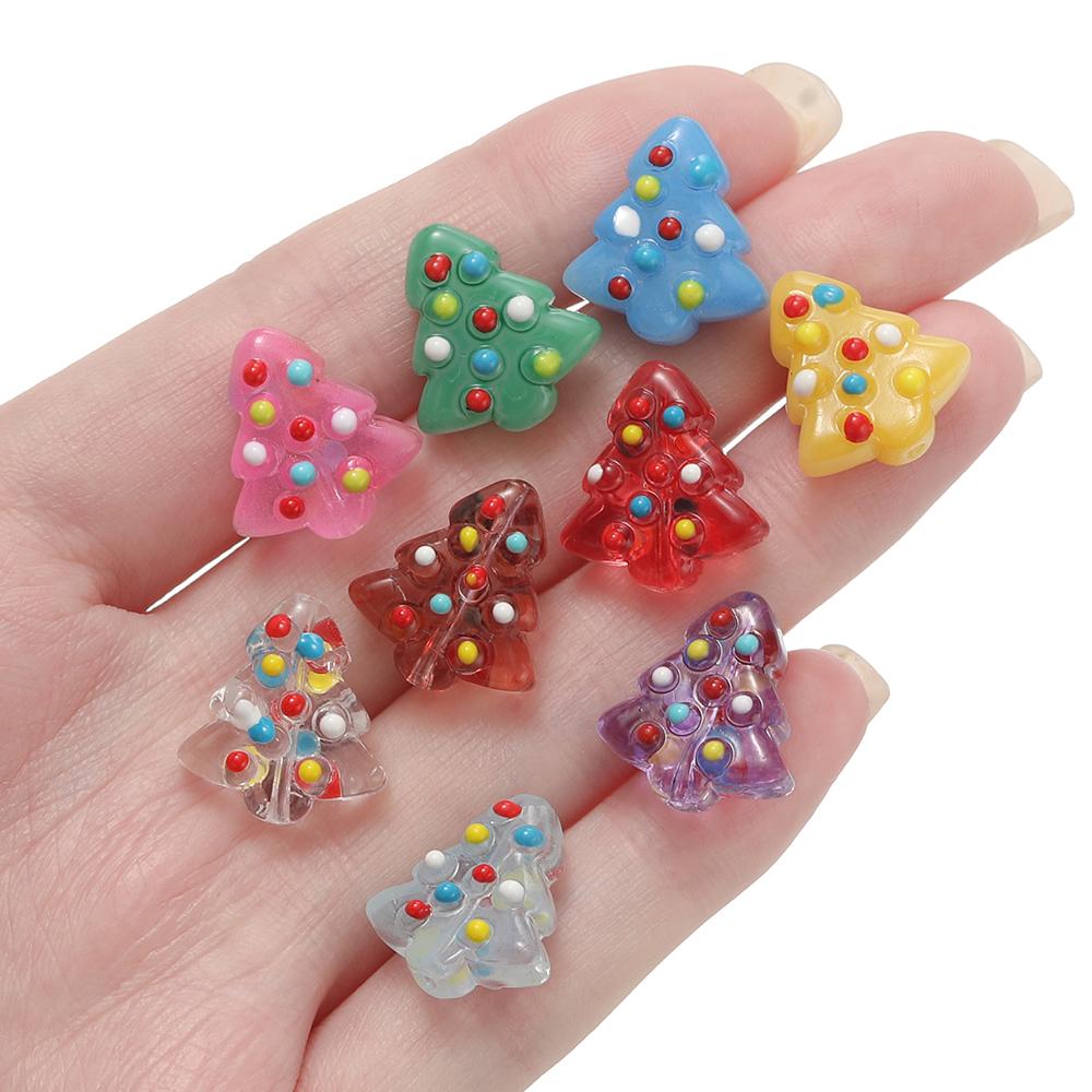 2pcs 15x16.5mm Glass Beads Colorful Christmas Tree Spacer Bead for Keychain Christmas Decoration DIY Jewelry Making Accessories