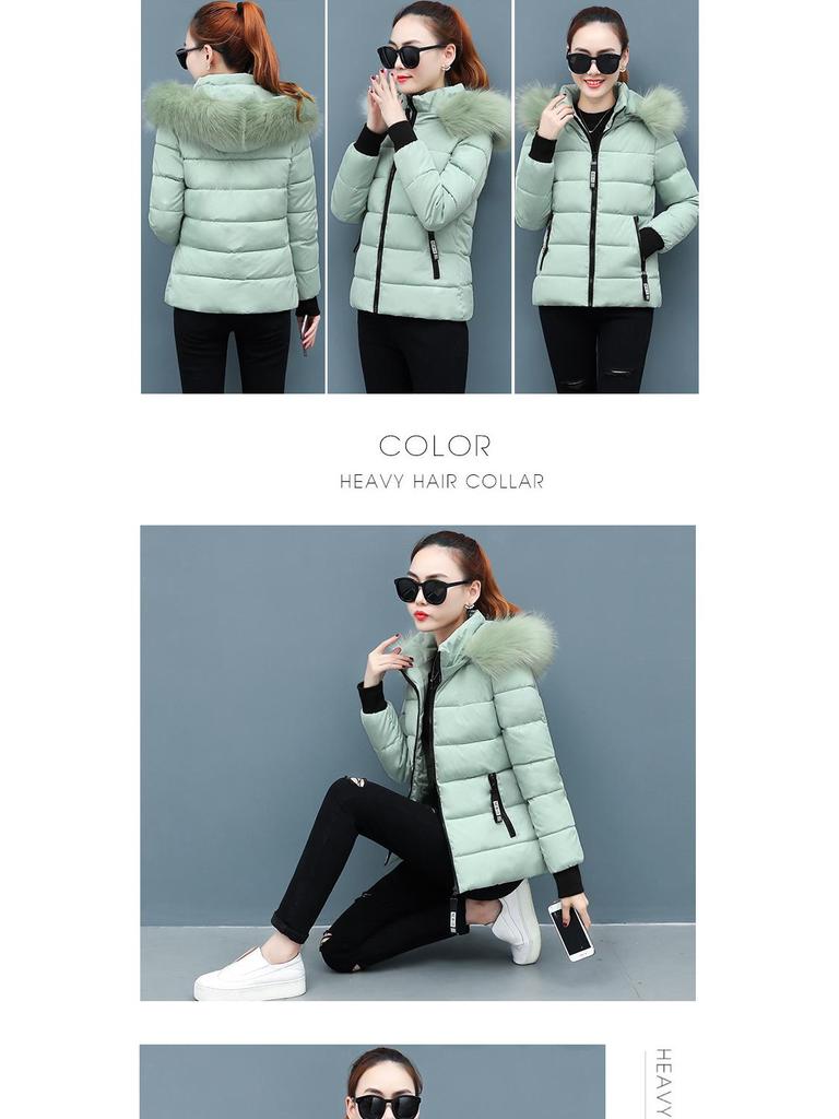 Damen Winter Kurze Baumwolljacke mit Pelzkragen - Slim Fit und Verdickt für Wärme