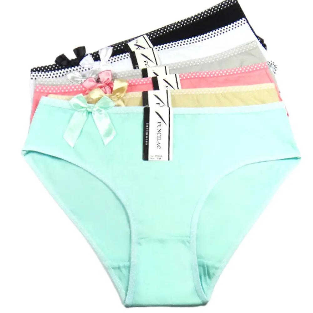 Women's Cotton Briefs Sexy Print Ladies Panties Big Size Mid-rise Women Underwear Cotton Crotch 2XL 3XL 4XL 6 Pcs/set