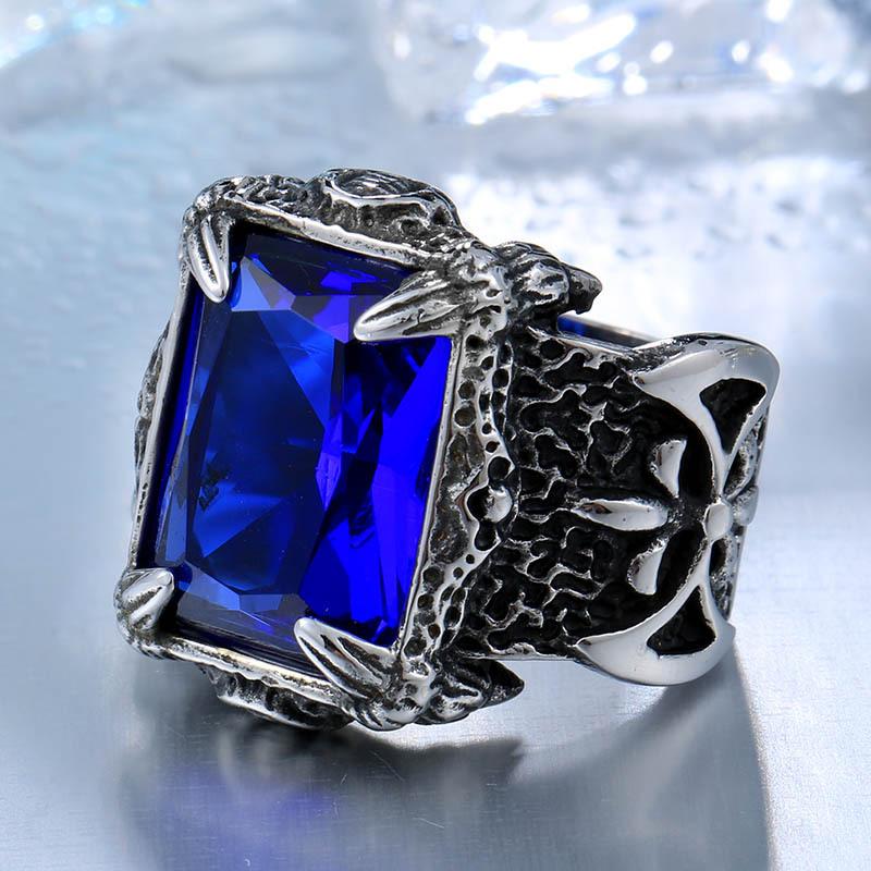 Classic Dragon Claw Blue/Black/Green/Red Zircon Stone Ring Men Stainless Steel Nordic Axe Viking Rings Punk Jewelry Dropshipping