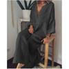 Female Solid Cotton Linen Dresses Holiday Stylish V Neck Long Dress Women Autumn Sundress