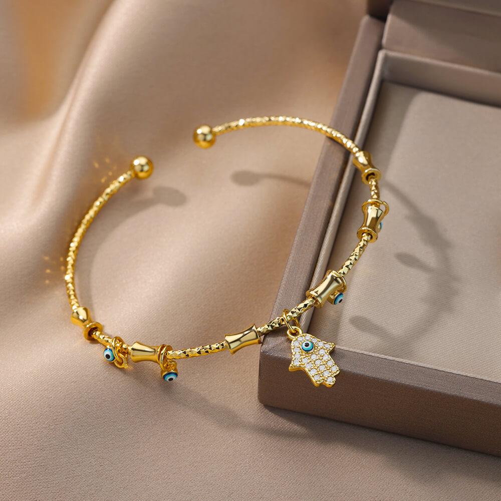 Hand Evil Eye Bracelet For Women Stainless Steel Zircon Bracelet Bangle Turkish Lucky Luxury Couple Zircon Pulseras Bijouxfemme
