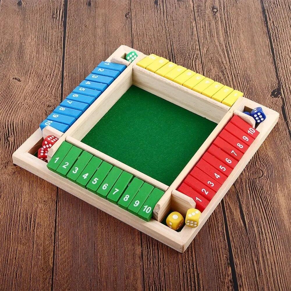 4 Player Wooden Shut The Box Dice Games Classics Close The Box Game for Adults Kids Family Classroom Home Party or Pub
