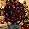Men's Casual Knit Long Sleeve Neck Shirt with Christmas Print for Holiday Parties