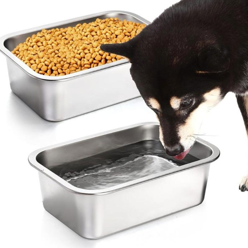 Hygienische Edelstahl-Hundeleckerli-Futter Napf Anti-Rutsch-Boden Perfekt für Große Hunde Rechteckig Große Kapazität