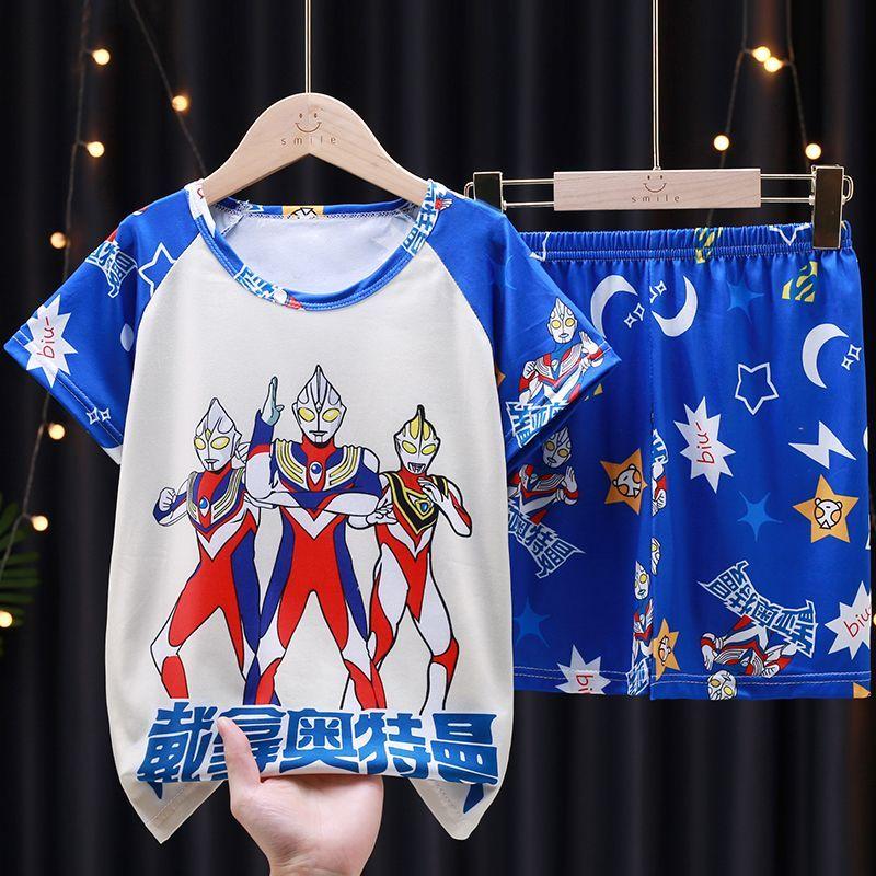 

Милые мультяшные комплекты для девочек, летние пижамные комплекты с коротким рукавом для детей и тонкая домашняя одежда для мальчиков 18