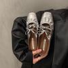 Inner Height-increasing Bow Silver Bag Head Half-drag Women's Shoes Fashionable Outer Wear 2025 New Summer Mary Jane Sandals