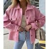 Women's Pocket Fashion Commuter Solid Color Coat Polo Collar Single-breasted Woolen Jacket Vintage Thicked Overcoat