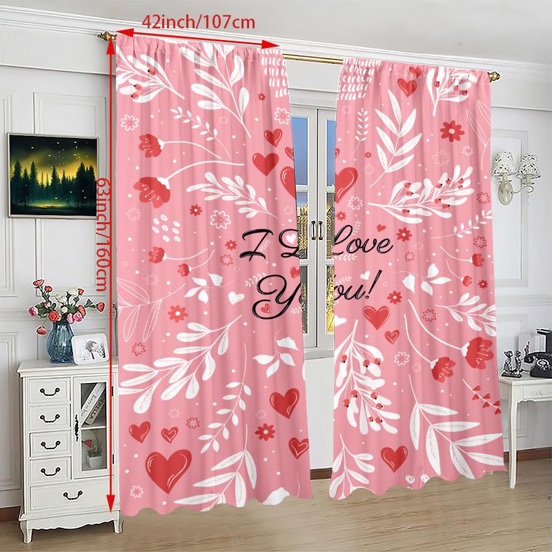2PCS- Pink Letters - Printed Curtain - Polyester Material - Suitable for Bedrooms, Living Rooms, Study Rooms, Private Spaces