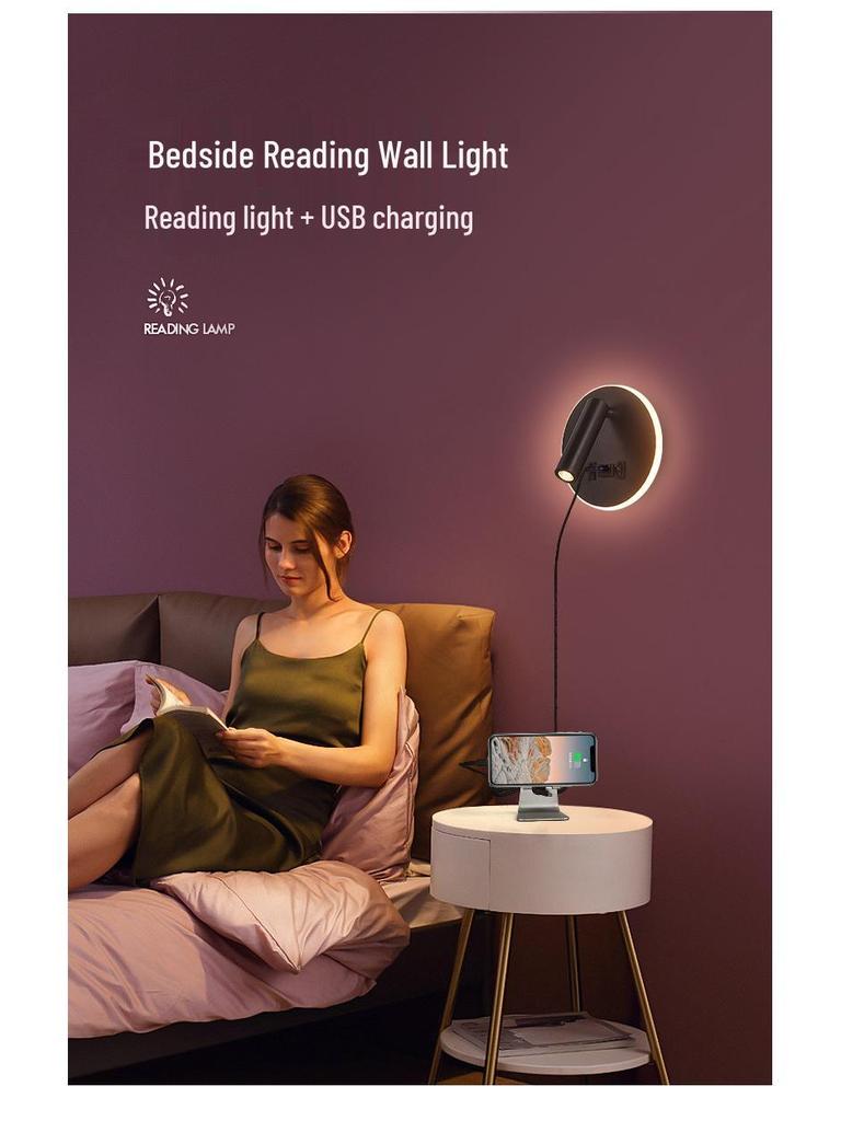 Modern Minimalist Indoor LED Wall Lamp with USB Reading Light for Bedroom or Living Room.
