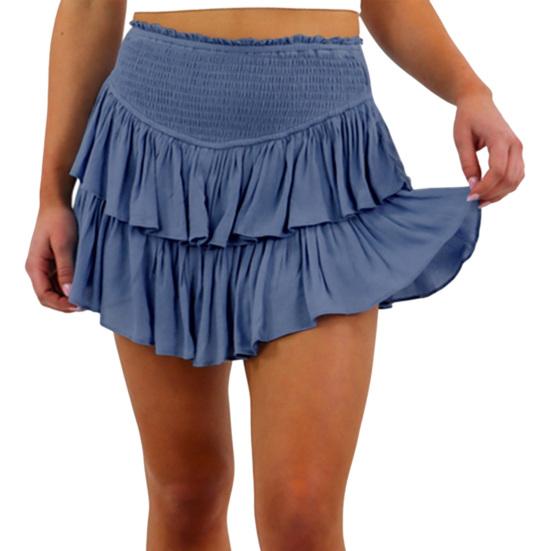 Charming Loose Fit Dressing Up Comfy Women Double Layer Ruffle Hem Mini Skirt Streetwear Beach