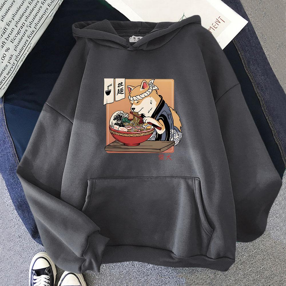 Ramen Shiba Ukiyo-e Hoodies Kawaii Dog Sweatshirts Cartoon Anime Manga Casual Y2k Clothes Women Hoody Long Sleecve