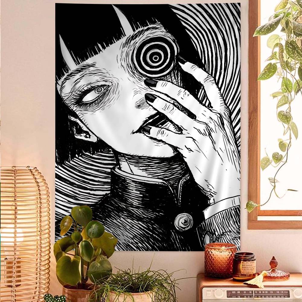 Japan Anime Junji Ito Cartoon Wandteppich Kunst Science-Fiction Zimmer Heimdekoration Wandbehang Blätter