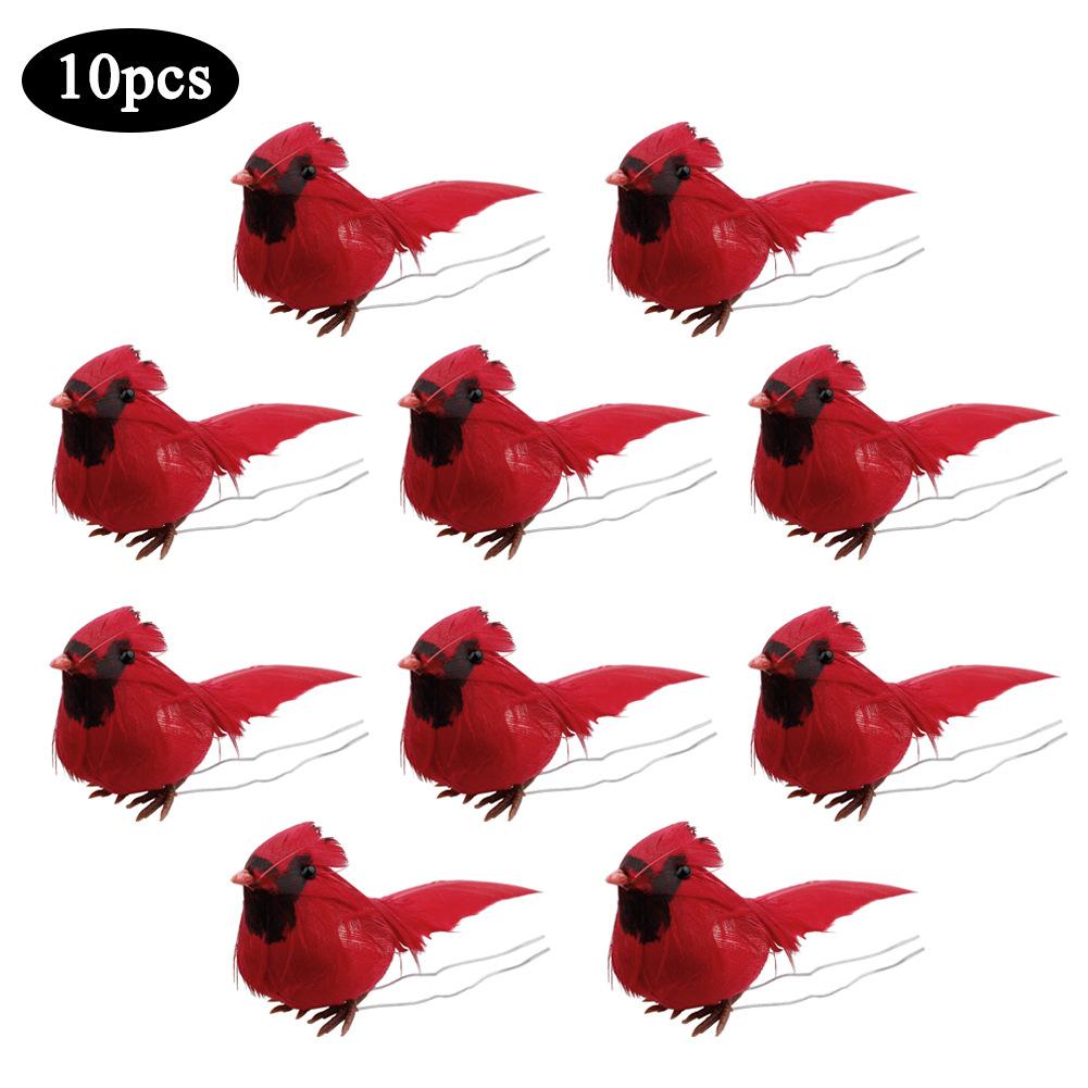 Red Artificial Bird Clip-on Fake Feathered Holiday Simulation 10pcs Decoration Decors Display Garden Ornaments