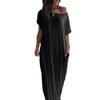 Damen Einfarbiges Kurzarm Langes Lässiges Sommerkleid