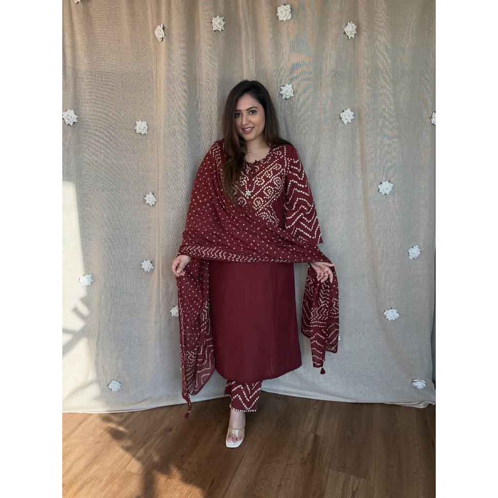 Ensemble Salwar Kameez Mariage Bordeaux Designer pour Femme Ensemble Ethnique Kurta Pantalon Dupatta