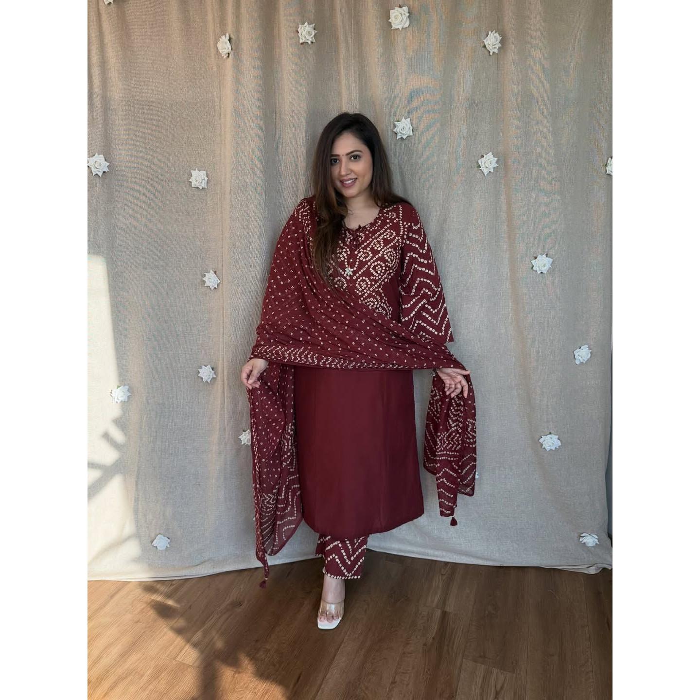 Maroon Wedding Wear Salwar Kameez Designer Women Ethnic Kurta Pant Dupatta Set M-38