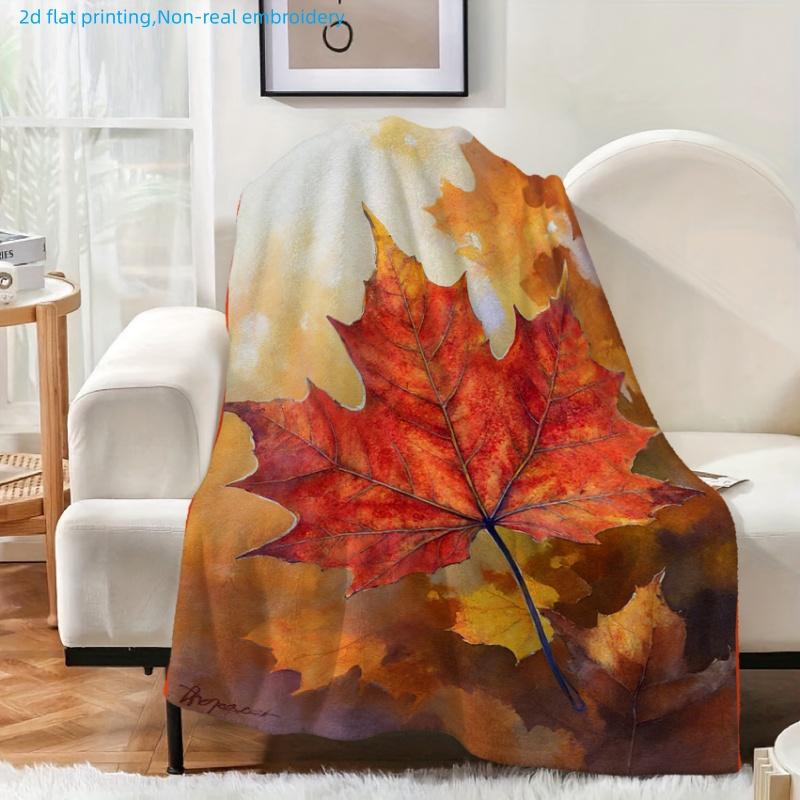 1pc Autumn Leaf Print Blanket, Maple Leaf Pattern, Multiple Sizes Available, Suitable for Living Room, Bedroom, Study, Office, Outdoor