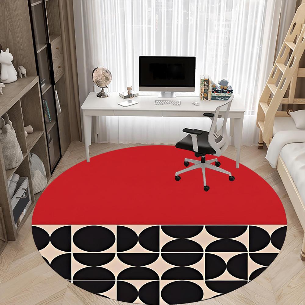 1pc Black and White Abstract Pattern Office Round Area Rug, Mat Suitable For Office, Under Office Chairs Bedroom Living Room Home Decor, Room Deco