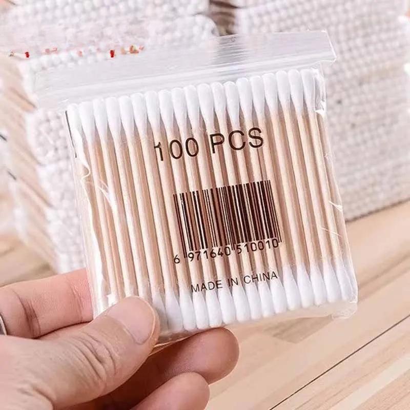 

Cotton Swab Storage Box Double Head Cotton Buds Container Transparent Square Bamboo Cover Cotton Swab Toothpick Organize Box