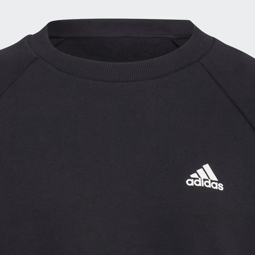 Adidas Micro Logo Ribbed Crew Neck Pullover Long Sleeve Sweatshirt Women Sweatshirt Black HA6622