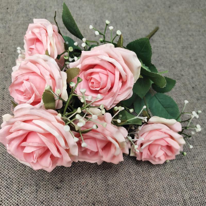 Home Decor Artificial Rose Flower Bouquet With Realistic Petals For Wedding And Photography Props светло-розовый