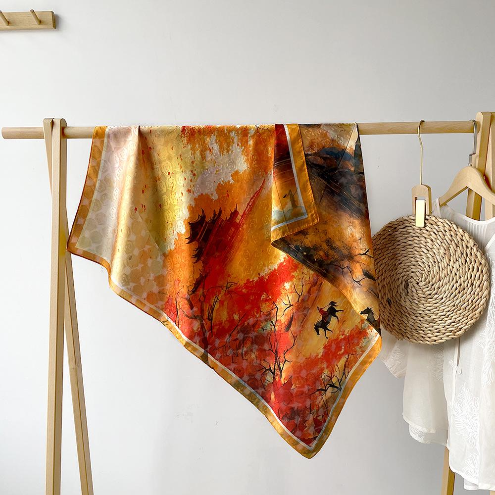Neuer Seidenschal mit chinesischem Druck für Damen  High-End Leichter Luxus Retro Schal Quadratischer Schal Sonnenschutzschal