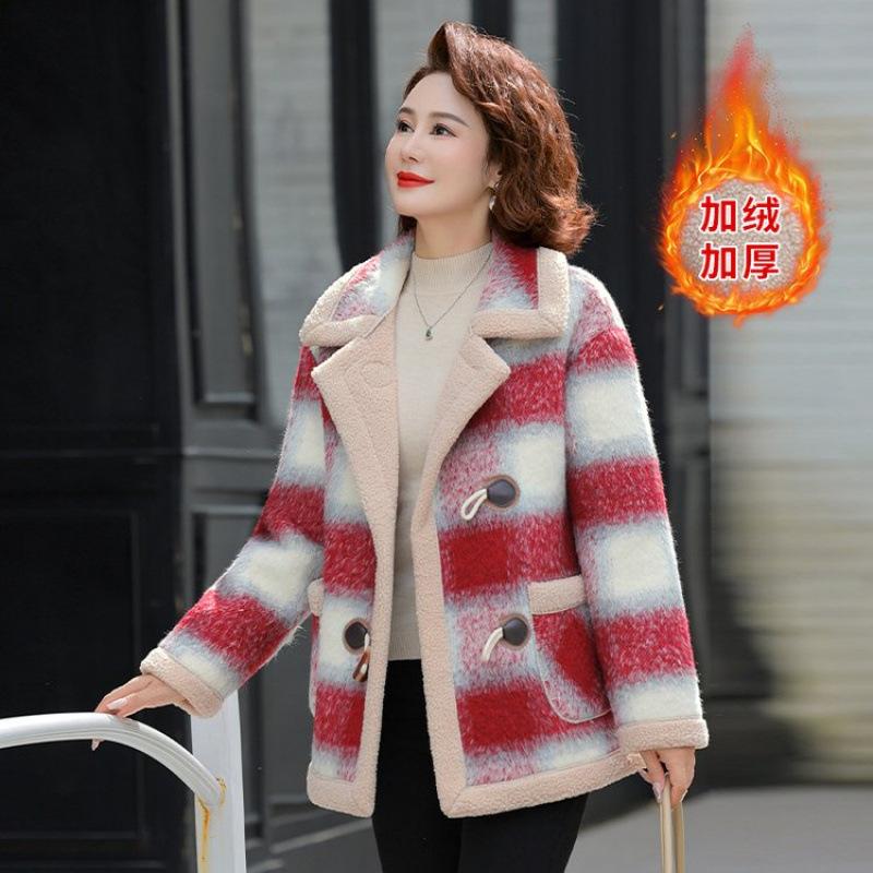 Winter plush thick woolen coat new women's plaid coat large size warm coat