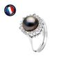 Ring - - Tahitian Cultured Pearl 8-9 Mm - 925 Sterling Silver - Cubic Zirconia - Adjustable Size