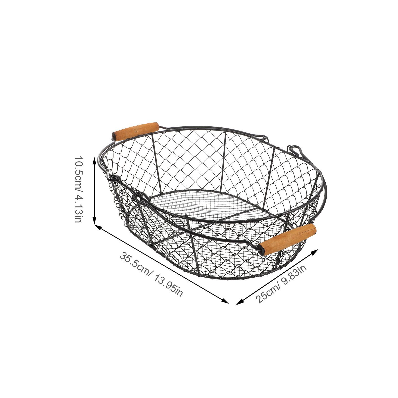 Iron Wire Basket Vintage Metal Rustic Kitchen Wire Storage Basket Wood Handle Pantry Decoration Wrought Iron Baskets чёрный