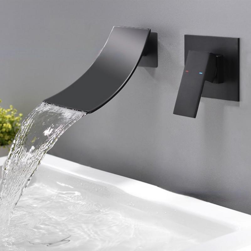 European Style All-copper Concealed Waterfall Faucet Household Hot and Cold Basin Basin with Mixed Water Into The Wall Faucet