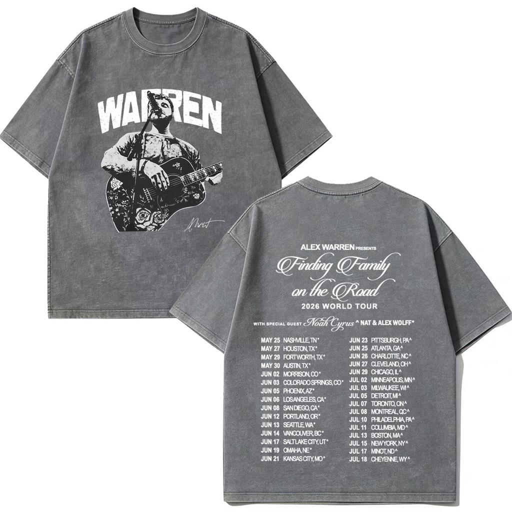 Alex Warren 2026 Tour Graphic Merch Vintage Washed T Shirt Men Women Hip Hop Fashion Tshirts Short Sleeve Cotton Loose T Shirts