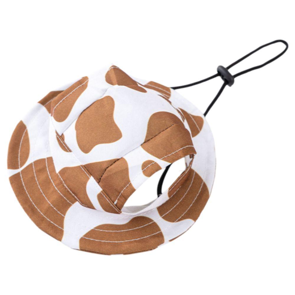 Breathable Cat Dog Sun Hat Adjustable Drawstring UV Protection Pet Bucket Hat Lightweight with Ear Holes Pet Cowboy Hat