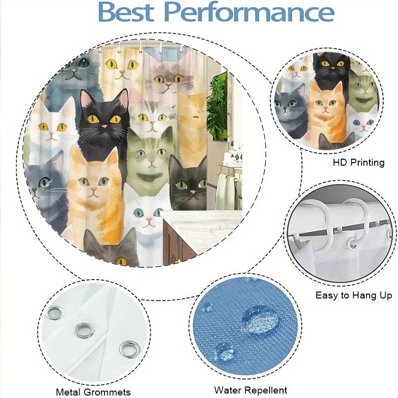 Colorful Cats Shower Curtain - Water-Resistant, Easy To Clean, Adds a Fun and Artistic Touch To Your Bathroom Decor