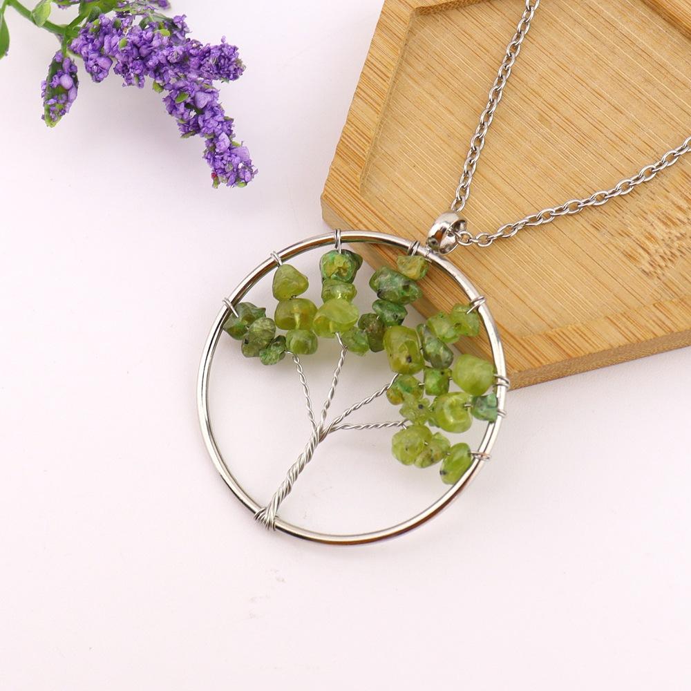

Natural Crystal Gravel Tree Of Life Pendant Necklace Handmade Winding Fortune Tree Pendulum Pendant Peridot N753