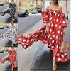 European American Style Off Shoulder Polka Dot Bohemian Maxi Dress