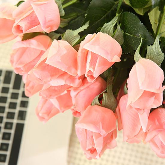 Rose Flower Buds Realistic Faux Silk Roses Bouquets Fake Flower Arrangement