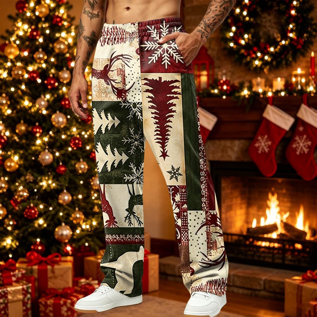 Herren Weihnachtshosen mit Aufdruck Lockerer Schnitt Lässige Jogginghosen mit Taschen