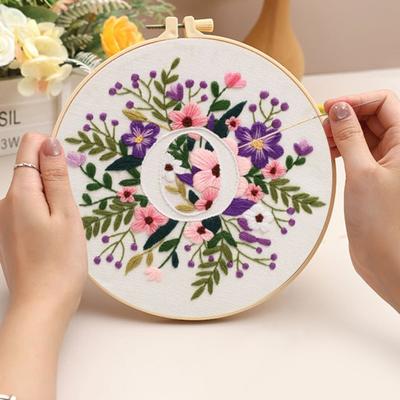 Floral Letter Embroidery Kit A To Z Embroidery Starter Kit with Hoop Fabric And Threads Easy DIY Needlework Kit for Beginners And Adults